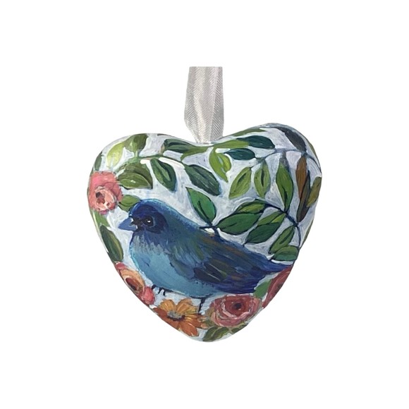 Blue Bird Hobbiest Paper Mache Puffed Heart Hand Painted Ornament - Picture 1 of 2